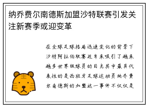 纳乔费尔南德斯加盟沙特联赛引发关注新赛季或迎变革